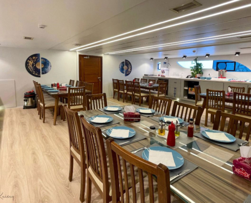 Dining area on luxury safari boat in the Red Sea